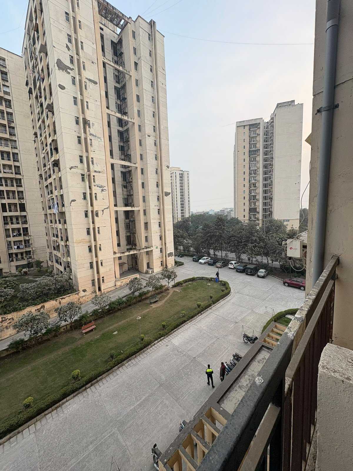 Jaypee Kosmos balcony view overlooking internal park
